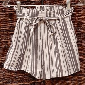 Divided Paperbag Waist Striped Belted Tie Shorts 0 Coastal Festival Beach